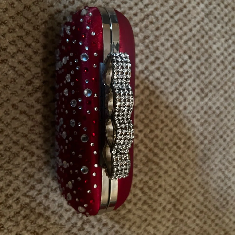 Red Rhinestone Clutch with Knuckle Rings - Picture 2 of 3